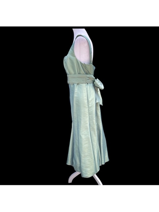 Mint Shimmer Satin Bow Back Midi Dress Vacation Resort Wedding Guest A-Line 12 - Picture 4 of 8